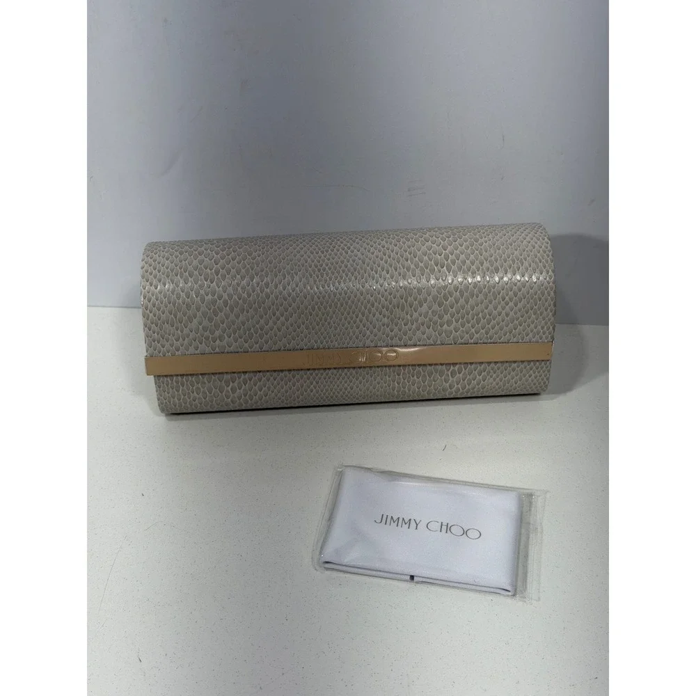 Jimmy Choo Grey Snakeskin Embossed Sunglasses Case with Cleaning Cloth Gold Logo